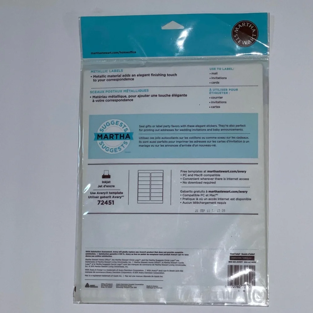 Set of 2 Martha Stewart Home Office Avery Metallic Labels, 42 Labels